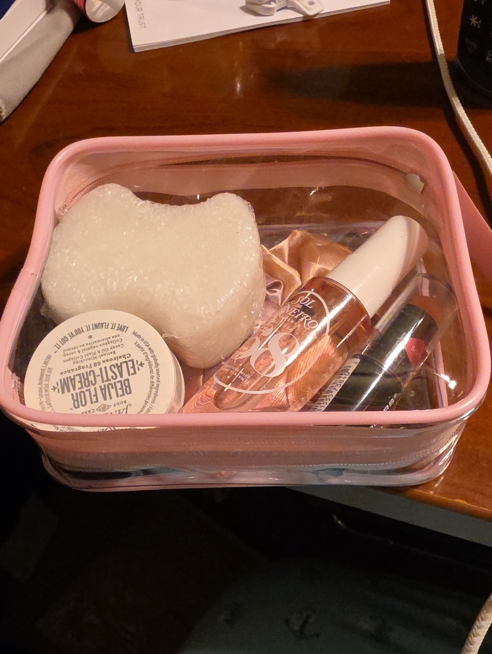 Sol De Janeiro Pink Clear Cosmetic Pouch with 5 Items